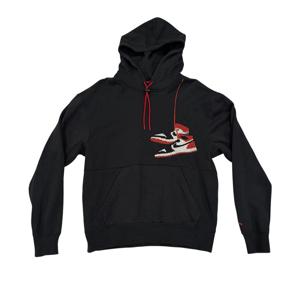 Jordan Jumpman Holiday Pullover Hoodie Mens M Black AJ1 Cross Stitch EUC